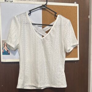White Lace V-Neck Women's Top